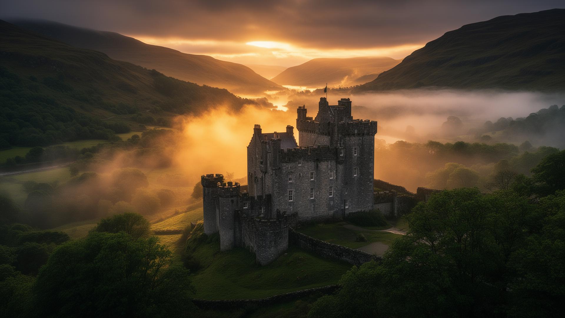 Dunans Castle bei Sonnenaufgang